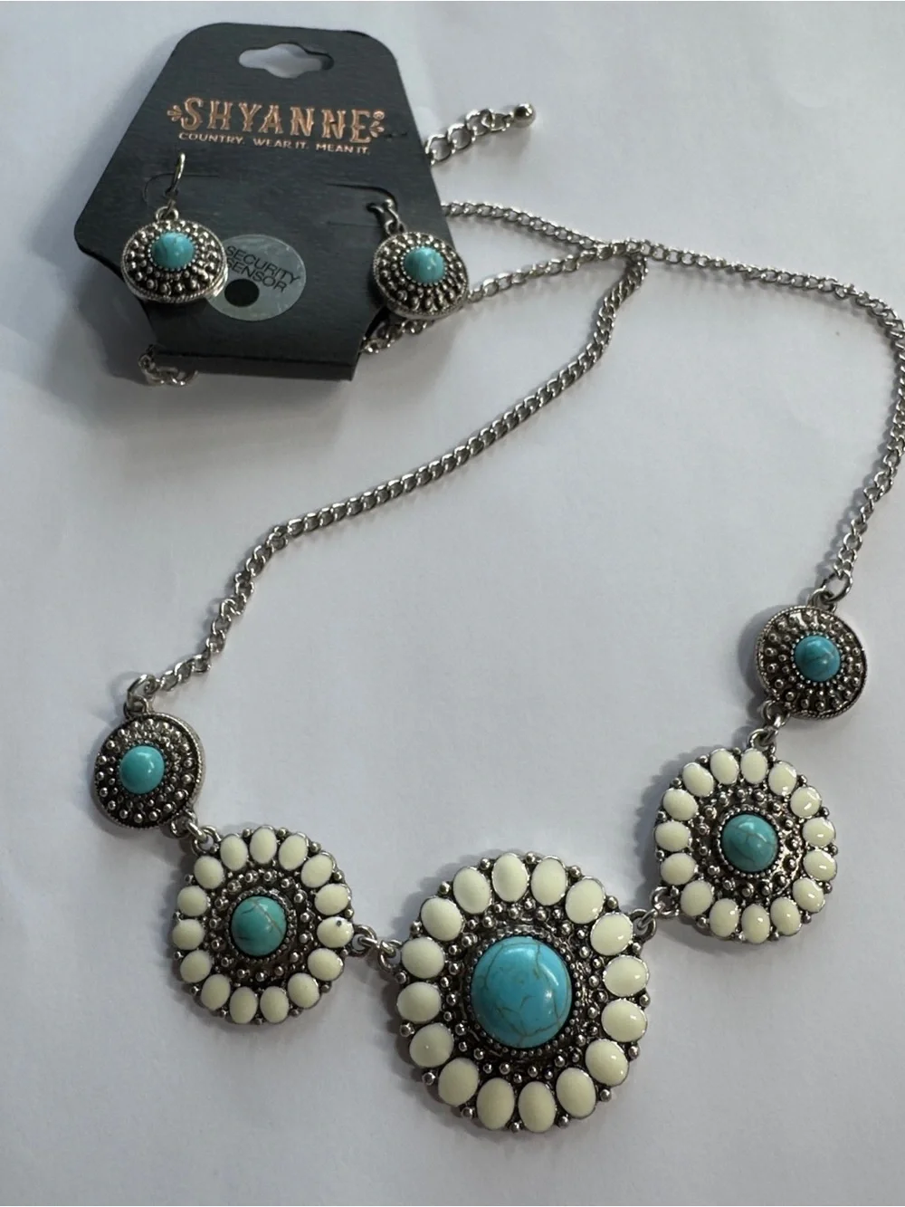Shyanne Turquoise and Cream Floral Necklace with Matching Earrings